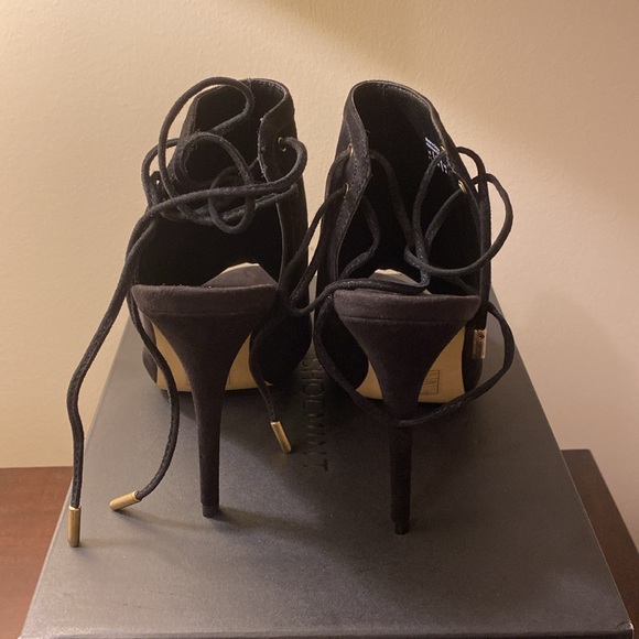 Shoemint Noelle Black Suede Open Toe Lace Back Heels, 8.5 - Picture 5 of 8